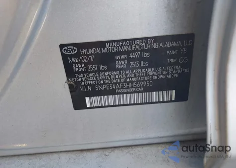 2017 Hyundai Sonata Sport из США, поврежденный, VIN 5NPE34AF3HH569950